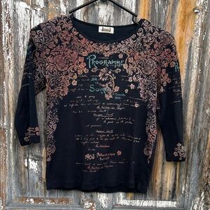 James Jeans Black Long-Sleeve Floral Script Tee